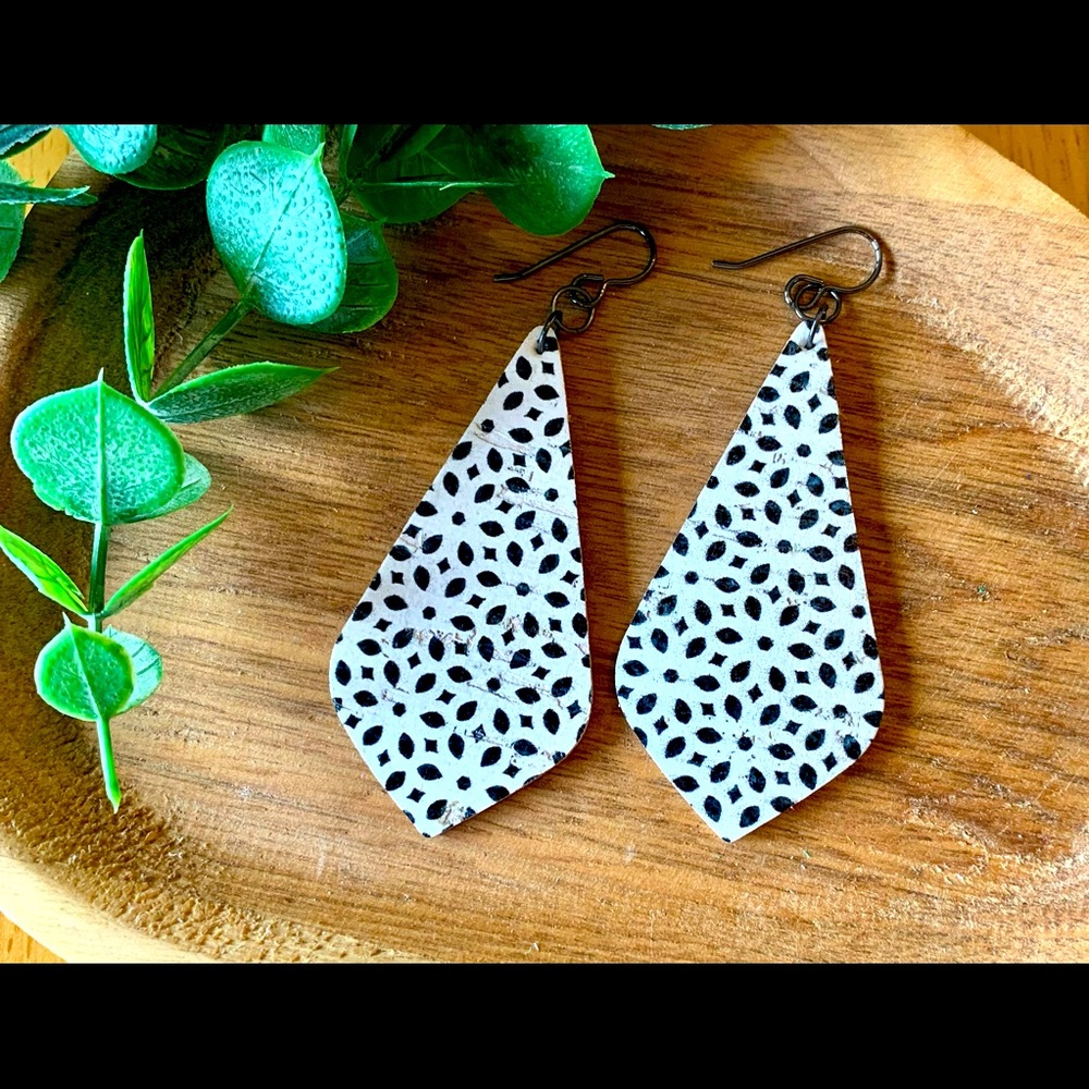 Black & White Genuine leather Earrings